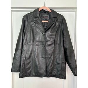 M JULIAN Womens Genuine Leather Blazer Jacket 1X Black Button Lined